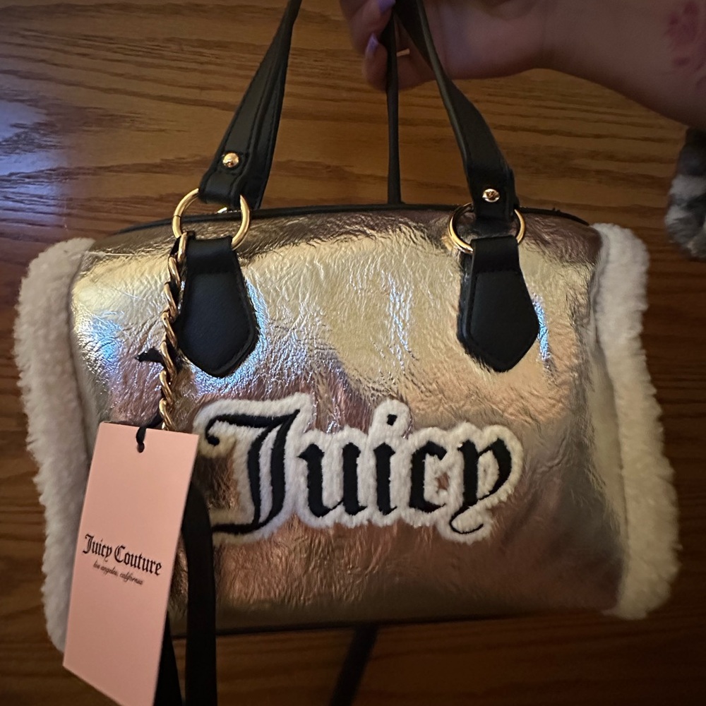Juicy Couture Gold and Black Satchel with Gothic Logo